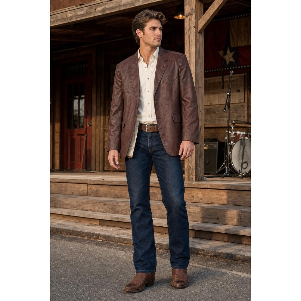 Dallas Collection Western Blazer Men's 46L Brown Map Lining Cowboy